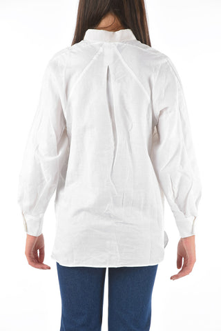 hidden closure cotton and flax shirt