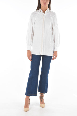 hidden closure cotton and flax shirt