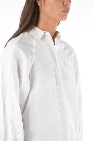 hidden closure cotton and flax shirt
