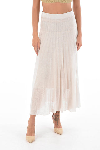 drawstring waist flax and silk flared skirt