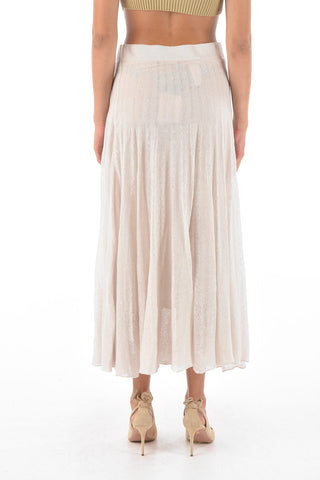 drawstring waist flax and silk flared skirt