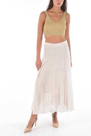 drawstring waist flax and silk flared skirt