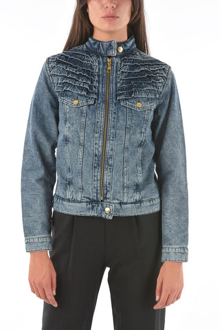 LOVE Front Zipped Tuxedo Denim Jacket