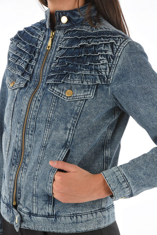 LOVE Front Zipped Tuxedo Denim Jacket