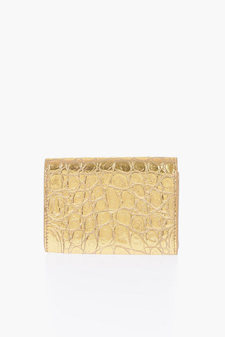 crocodile effect metallic leather card holder