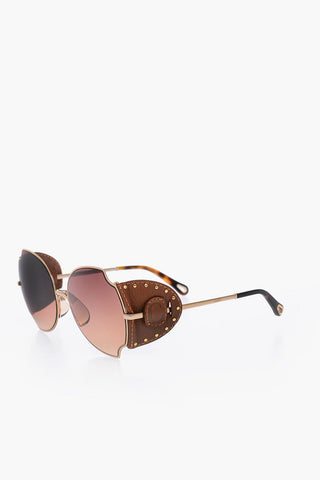 leather detail gradient lenses sunglasses