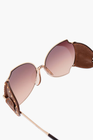 leather detail gradient lenses sunglasses