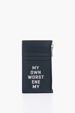 zip closure textured leather card holder