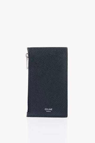 zip closure textured leather card holder