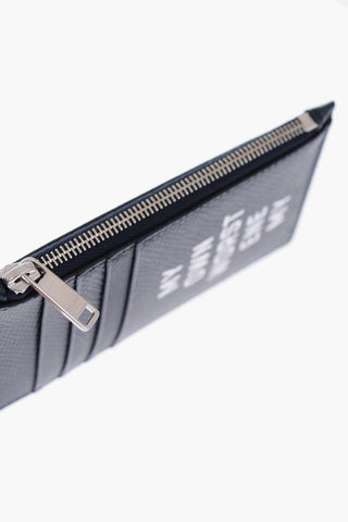 zip closure textured leather card holder