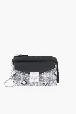 jacquard detail leather card holder