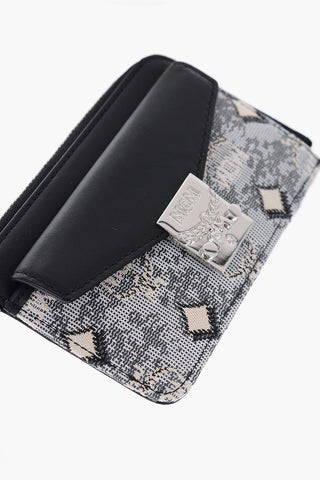 jacquard detail leather card holder