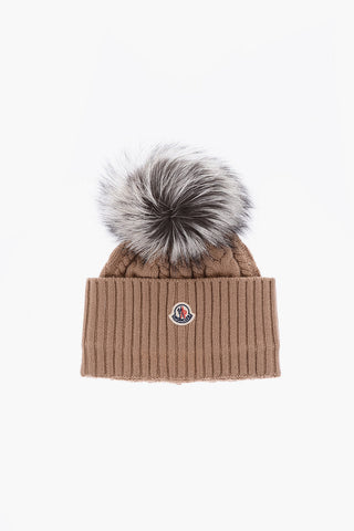 Cable Knit Beanie Hat with Real Fur