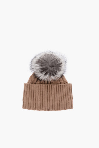 Cable Knit Beanie Hat with Real Fur