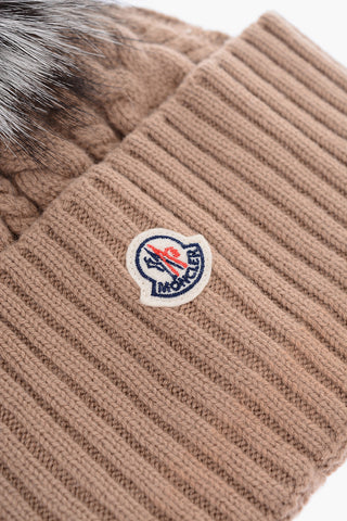 Cable Knit Beanie Hat with Real Fur