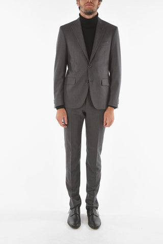 CC COLLECTION pinstriped virgin wool RIGHT side vents 2-button suit drop 7R