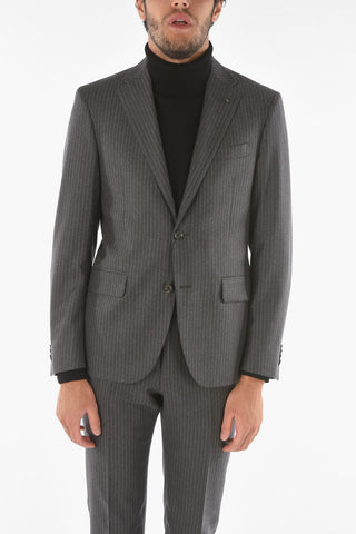 CC COLLECTION pinstriped virgin wool RIGHT side vents 2-button suit drop 7R
