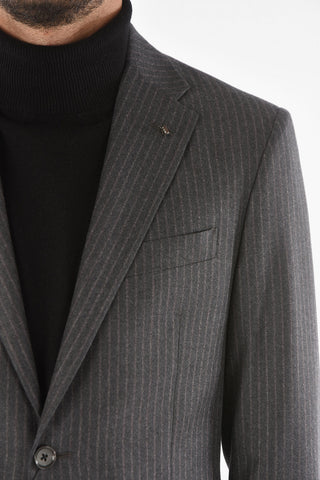 CC COLLECTION pinstriped virgin wool RIGHT side vents 2-button suit drop 7R