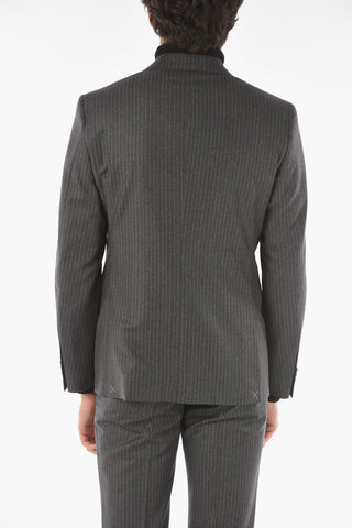 CC COLLECTION pinstriped virgin wool RIGHT side vents 2-button suit drop 7R