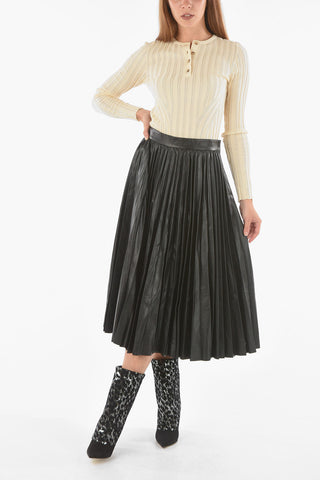 Pleated Accordion Leather Skirt