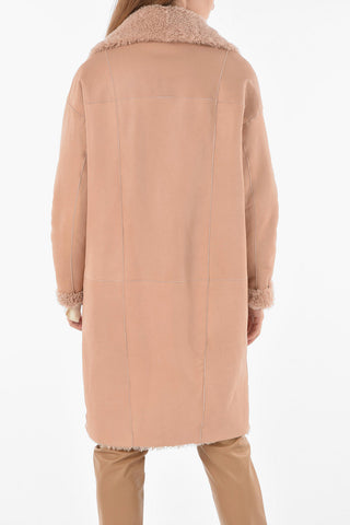 Leather Reversible Shearling Coat with Visible Trimmings