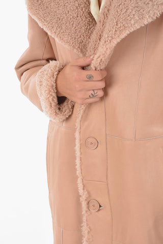 Leather Reversible Shearling Coat with Visible Trimmings