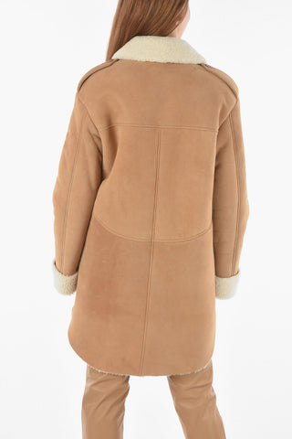 Suede Leather Shearling Coat with Double Breast Pocket