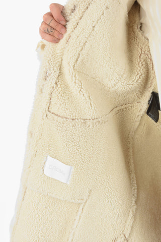 Suede Leather Shearling Coat with Double Breast Pocket