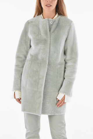 Cappotto Shearling Reversibile in Pelle con Chiusura a Bottoni Automatici
