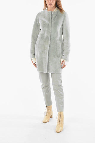 Cappotto Shearling Reversibile in Pelle con Chiusura a Bottoni Automatici