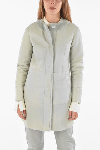 Cappotto Shearling Reversibile in Pelle con Chiusura a Bottoni Automatici