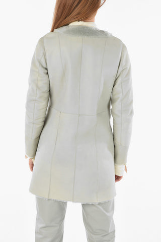 Cappotto Shearling Reversibile in Pelle con Chiusura a Bottoni Automatici