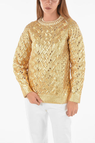 Wool Crewneck Jumper Metallic Effect