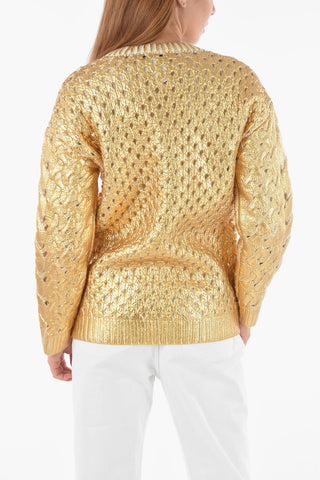 Wool Crewneck Jumper Metallic Effect