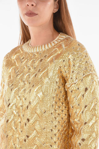 Wool Crewneck Jumper Metallic Effect