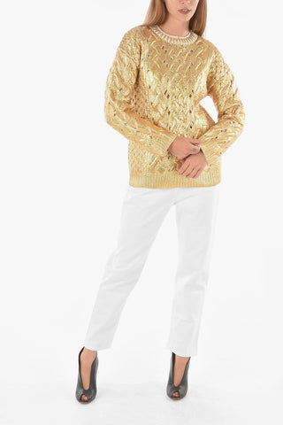 Wool Crewneck Jumper Metallic Effect