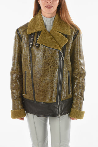 Giubbotto Shearling in Pelle con Bande a Contrasto