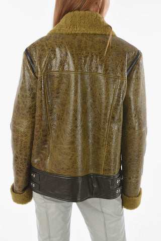 Giubbotto Shearling in Pelle con Bande a Contrasto