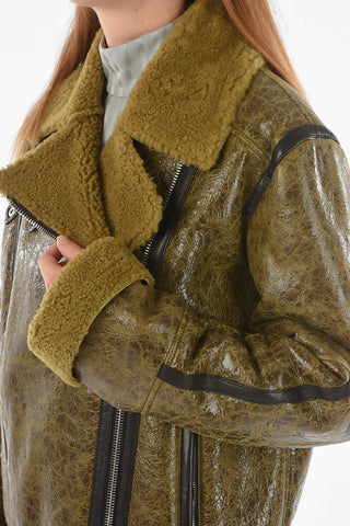 Giubbotto Shearling in Pelle con Bande a Contrasto