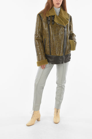 Giubbotto Shearling in Pelle con Bande a Contrasto