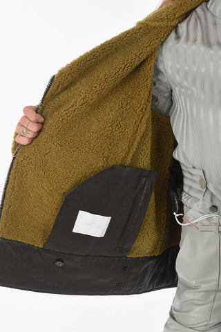 Giubbotto Shearling in Pelle con Bande a Contrasto