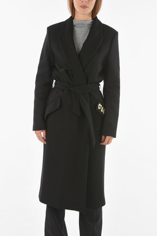 LOVE Single-breasted Belted Coat with Embroidered Pocket