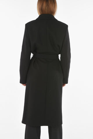 LOVE Single-breasted Belted Coat with Embroidered Pocket