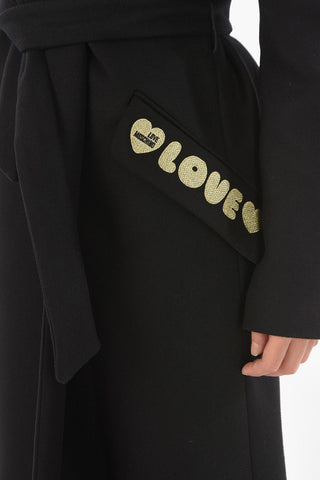 LOVE Single-breasted Belted Coat with Embroidered Pocket