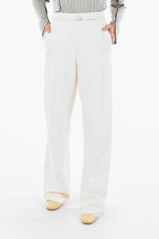 Scales Effect Leather Flared Pants with Belt