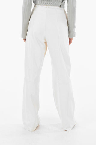 Scales Effect Leather Flared Pants with Belt