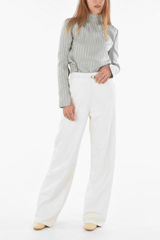 Scales Effect Leather Flared Pants with Belt