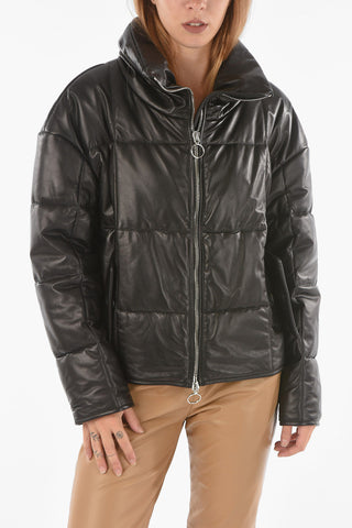 Soft Leather Padded Puffer with Turtleneck