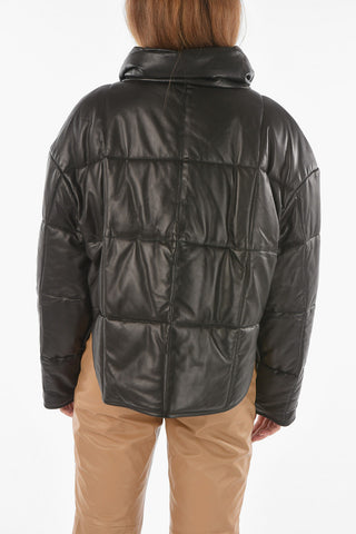Soft Leather Padded Puffer with Turtleneck