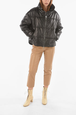 Soft Leather Padded Puffer with Turtleneck